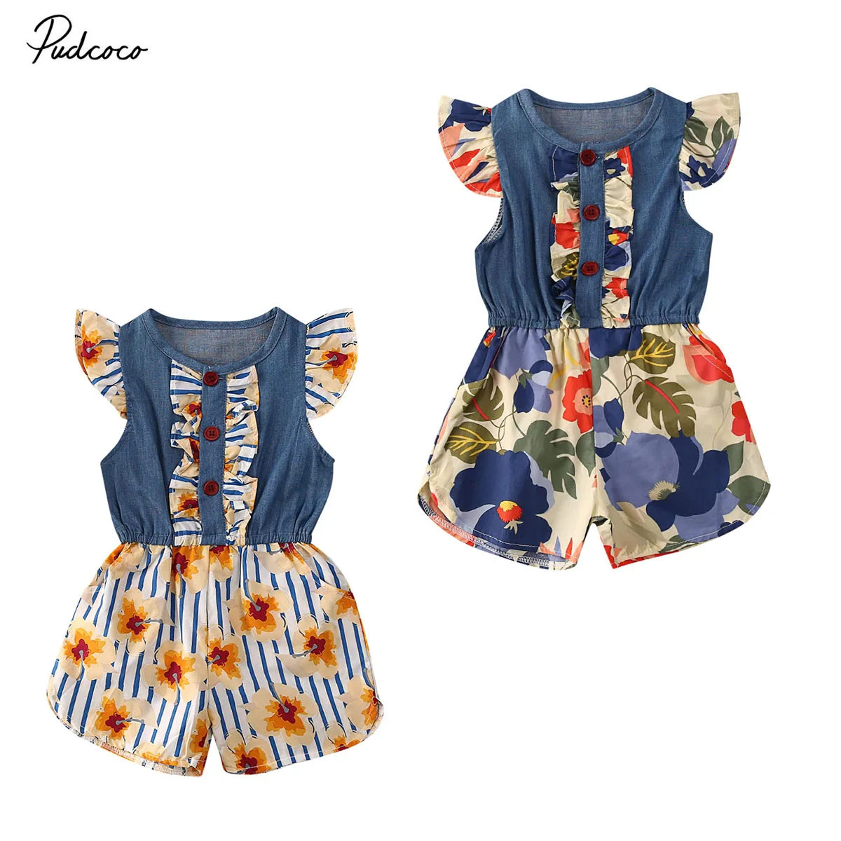 2020 летняя одежда для малышей милый джинсовый комбинезон с цветочным рисунком