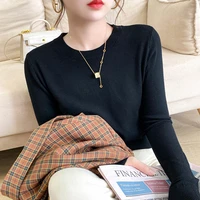 new womens solid pullover o neck loose wool knit sweater 2021 autumn winter female black long sleeve simple bottoming tops