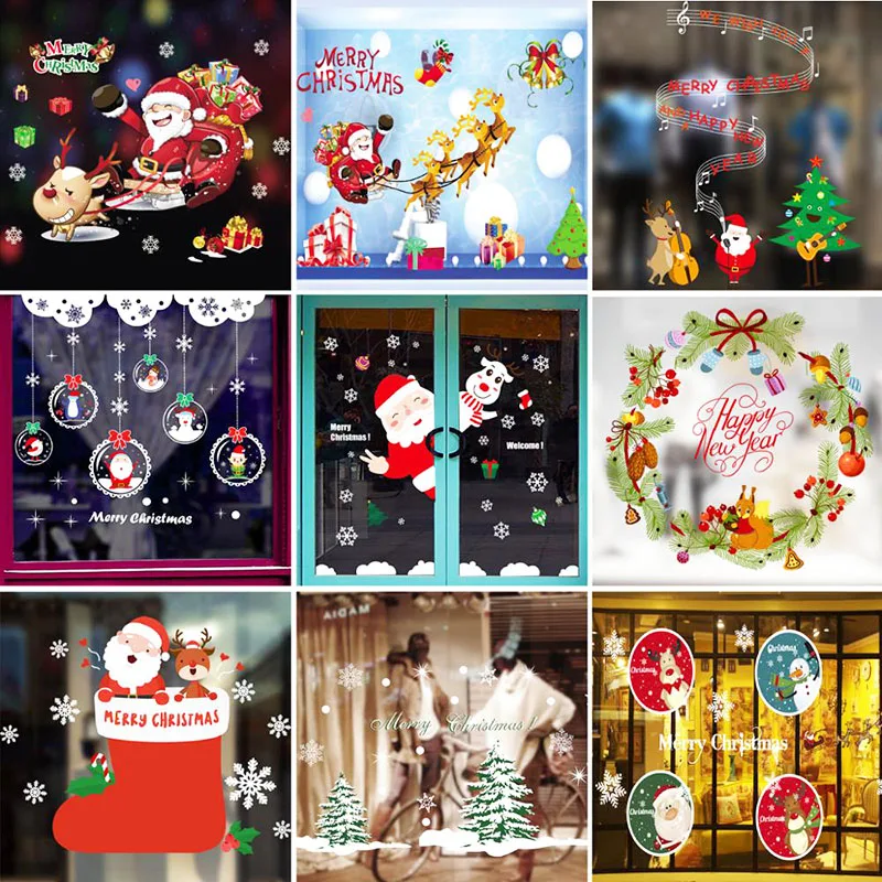 2021 Merry Christmas Wall Stickers Window Glass Decorations For Home Decorative Decal Ornaments Xmas New Year | Дом и сад