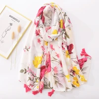 2022 fashion luxury brand natural floral tassel viscose shawl scarf lady high quality wrap pashmina stole bufandas muslim hijab