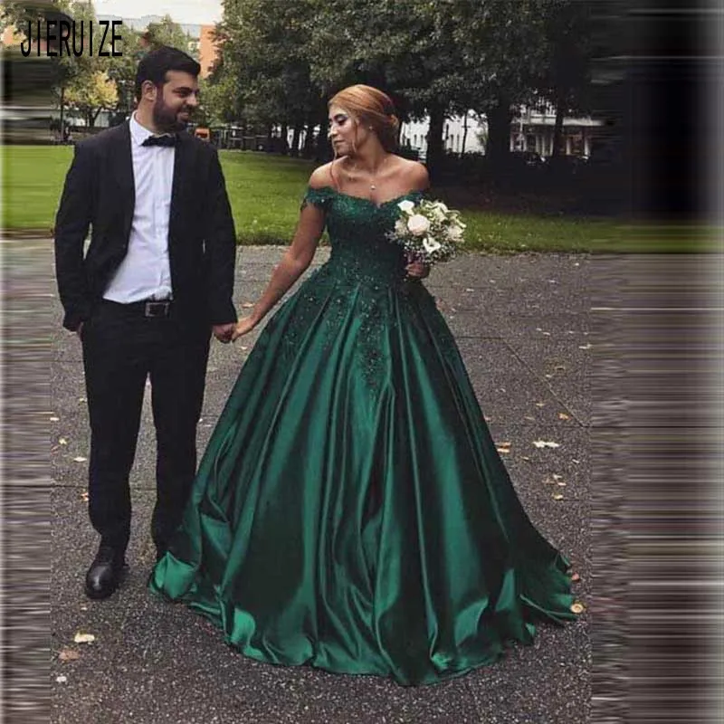 Темно зеленые свадебные платья JIERUIZE трапециевидные принцессы атласные vestido de