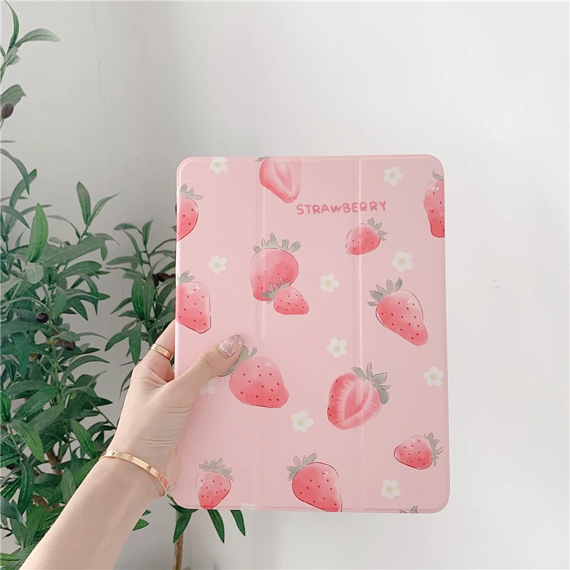 

Чехол с изображением клубники для iPad Pro 2020 2018 AIR3 10,5 дюймов, чехол для iPad 2017 2018 Air2 9,7 Mini 5, чехол с слотом для карандаша, чехол s