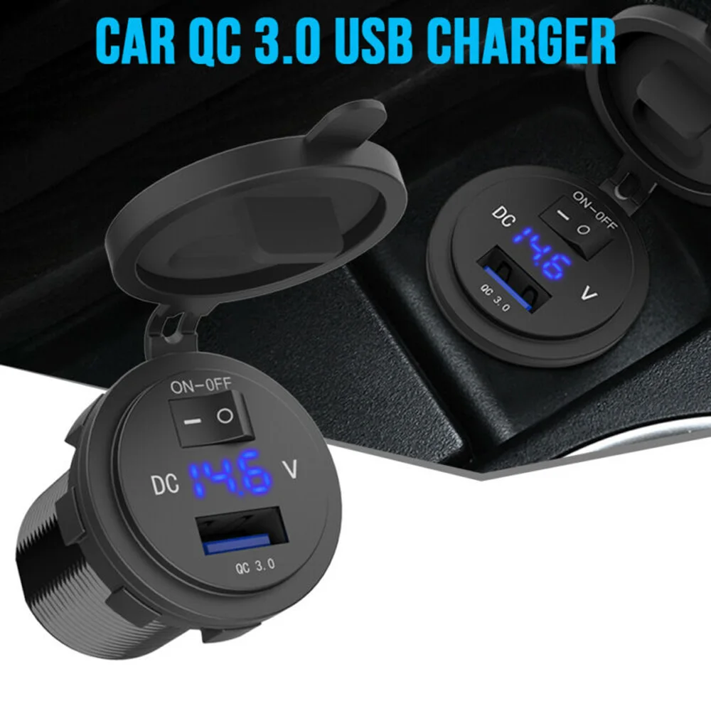 12 24 В QC3.0 USB быстрое зарядное устройство розетка синий ВКЛ и ВЫКЛ переключатель