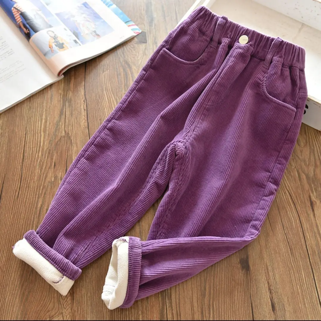 Girls Pants Autumn Winter Outerwear Trousers Plus Velvet Thickening 2021Children's Corduroy Trousers For Teenagers Warm pants