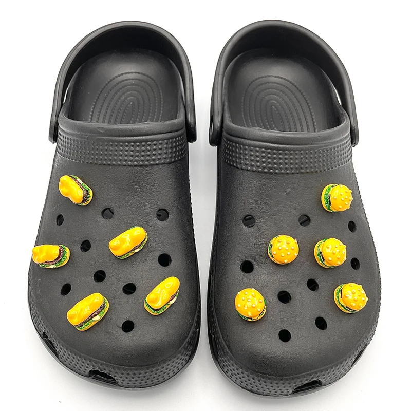 

New Designer JIBZ 3D Delicious Burger Resin Shoe Charm Badge DIY Decoration For Kid's Croc Clogs Sandals Shoe Buckle Accessories