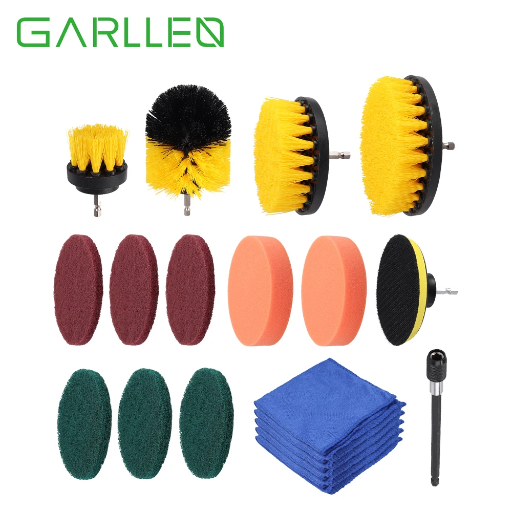 Чистящие щетки GARLLEN, 14 шт., щетки для дрели, аксессуары и набор из 5 предметов полотенец из тонкого волокна, сверлильная щетка для кухонной чистящей кастрюли