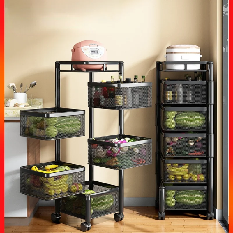 

Kitchen Vegetable Shelf Grocery Cart Kitchen Furniture Cart Multifunctional Storage Rack Kitchen Storage Cart Rotating Storage