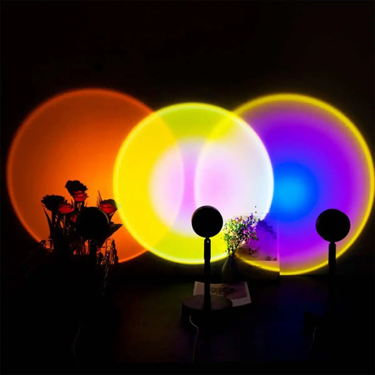 

Colorful Projection Lamp Stand Light SunsetRainbow Atmosphere Floor Lamp Bedroom Living Room Club LED Background Wall Decor