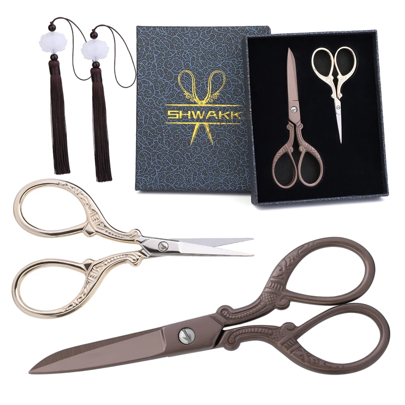 

SHWAKK Embroidery Scissors Kits Vintage Scissors European Style Sewing Scissors Sewing Kit with Thimble DIY Needlework Kits