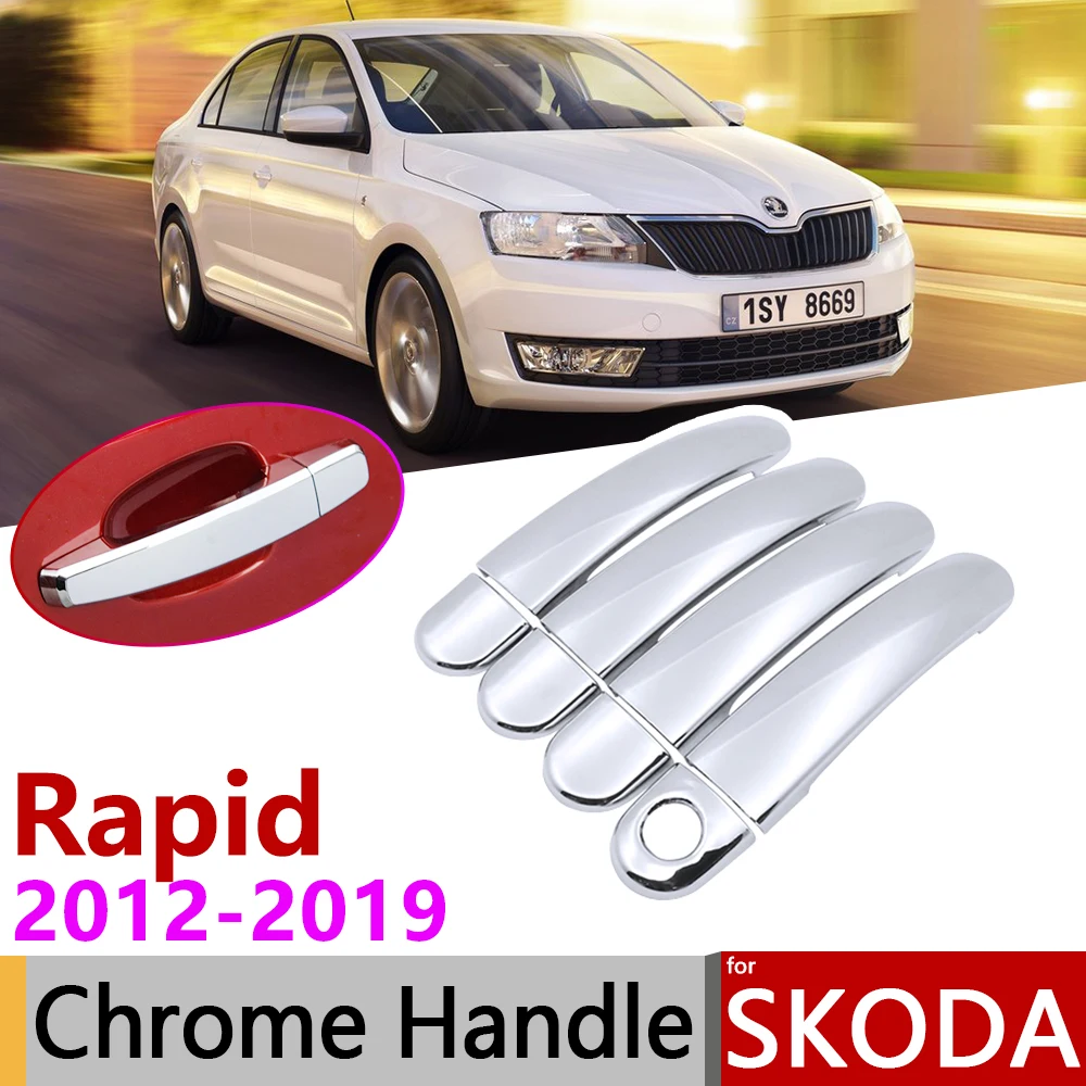 

for Skoda Rapid Sedan Comib 2012~2019 Chrome Exterior Door Handle Cover Car Accessories Stickers Trim Set 2014 2016 2017 2018