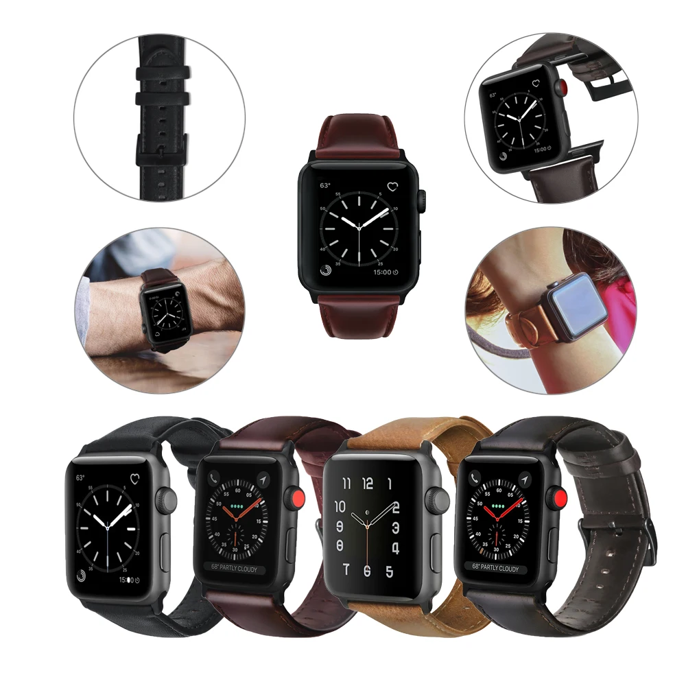 Масляный воск кожаный ремешок 4 44 мм для Apple Watch 42 40 38 серия 5 3 2 iwatch Бизнес Стиль