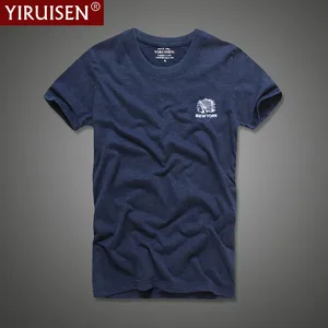 Футболка YiRuiSen мужская с вышивкой, тенниска из 100% хлопка с короткими рукавами, модная одежда, брендовая майка, лето