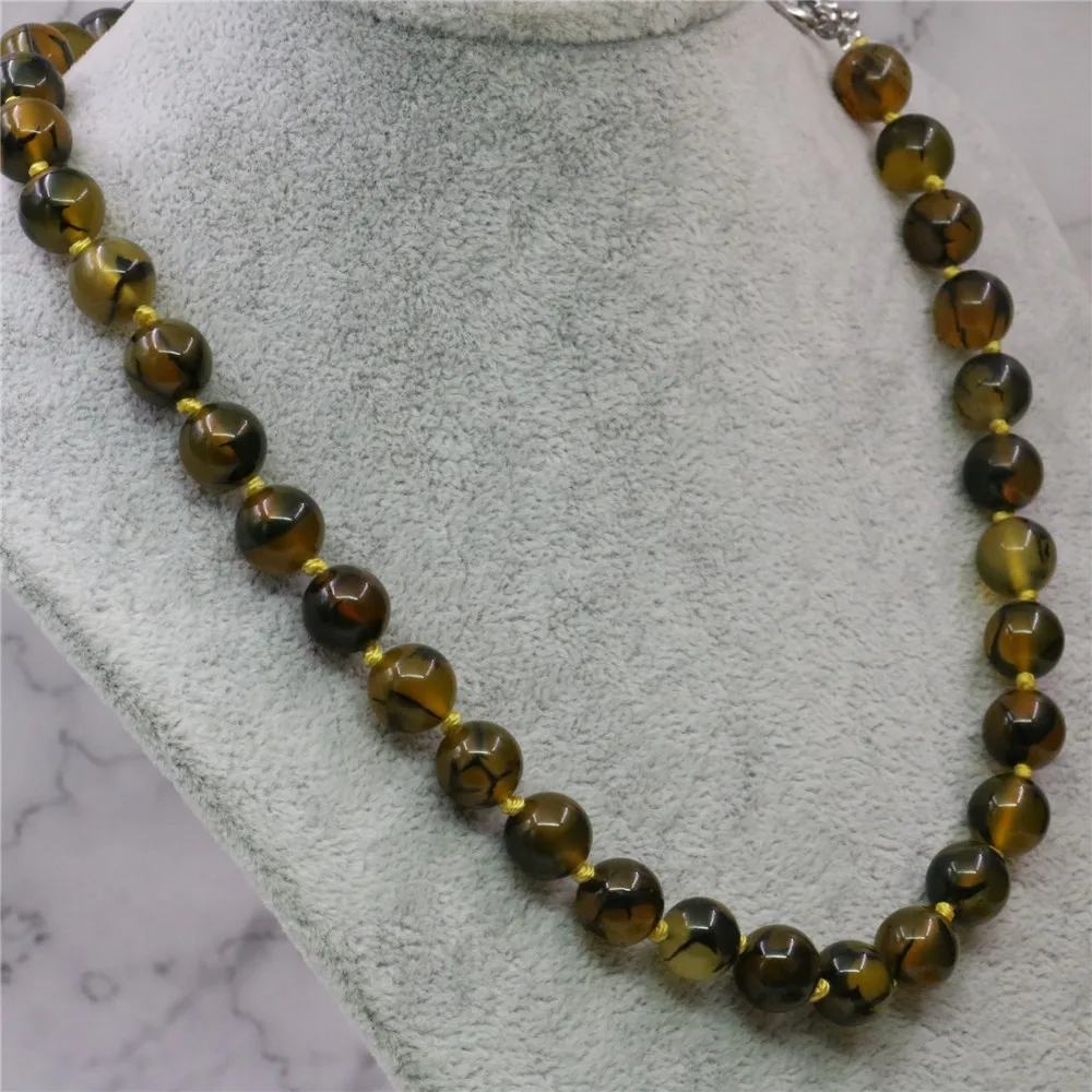 Цепочка Женская из натурального камня с агатом желтого дракона 8/10/12 мм 18 дюймов