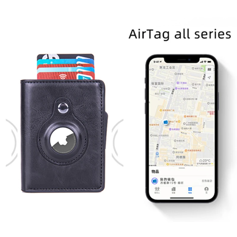 2022 New PU Leather Card Holder Bank Wallet GPS Locator Tracker Anti-lost Device Sleeve Cover For Apple Airtags Protective Case