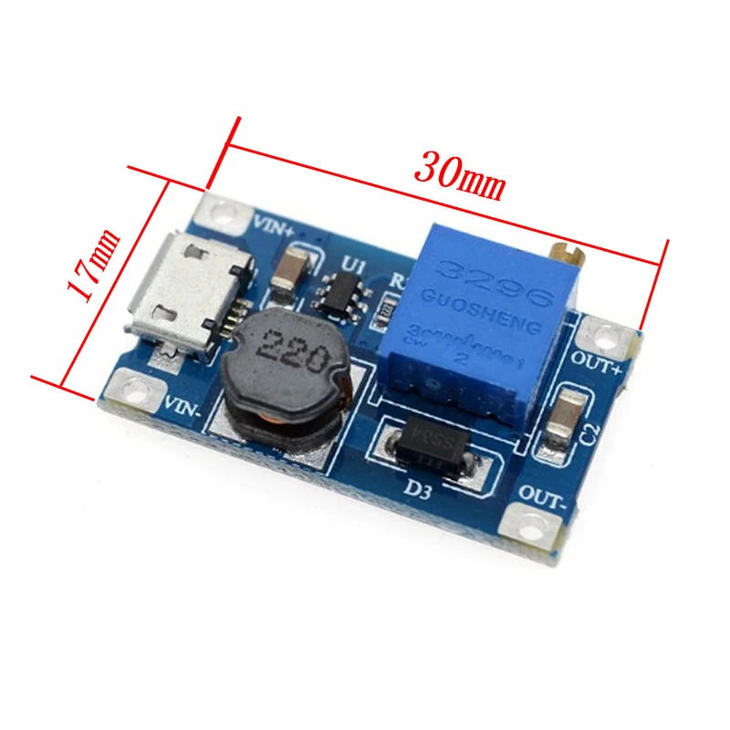 5 шт./лот MT3608 DC-DC регулируемый Повышающий Модуль 2A с MICRO USB 2V - 24V 5V 9V 12V 28V LM2577 купить