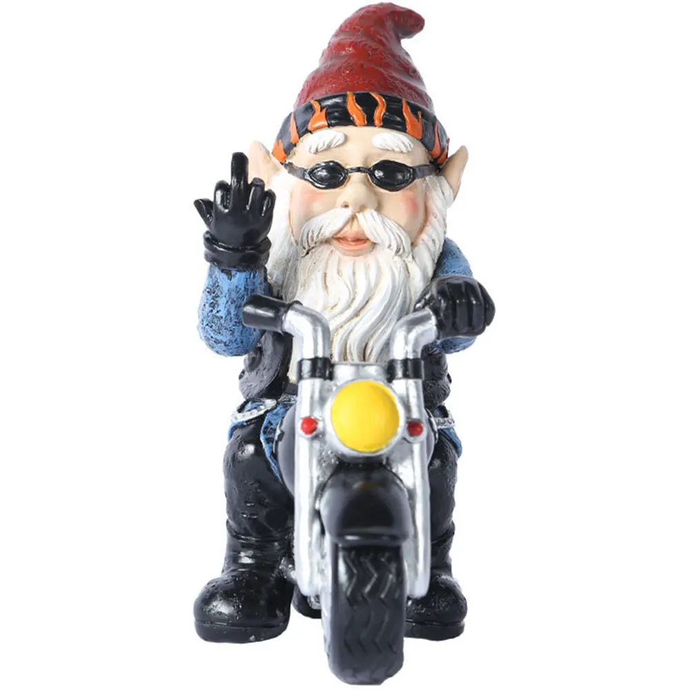 

Resin Naughty Garden Gnome Garden Decoration Motorcycle Statue White Old Man Fairy Garden Ornament Accessories Elves Desk Decor