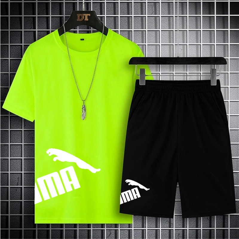 

New Brand 2 Piece Sets Sportswear Men's Tracksuit T-shirts Shorts Set Two Piece Suit Beach Men's Short Sets Clothing 2021 Summer