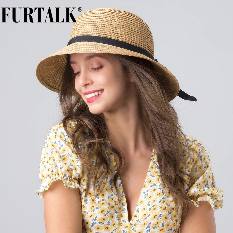 FURTALK летняя пляжная шляпа для женщин соломенная от солнца|Женские пляжные шляпы| |