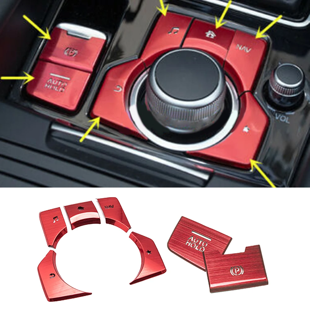 

7pcs Car Gear Button Center Console Frame Cover Red For Mazda CX3 CX-4 CX-5 2019 Auto Gear Button Center Console Cover Trims