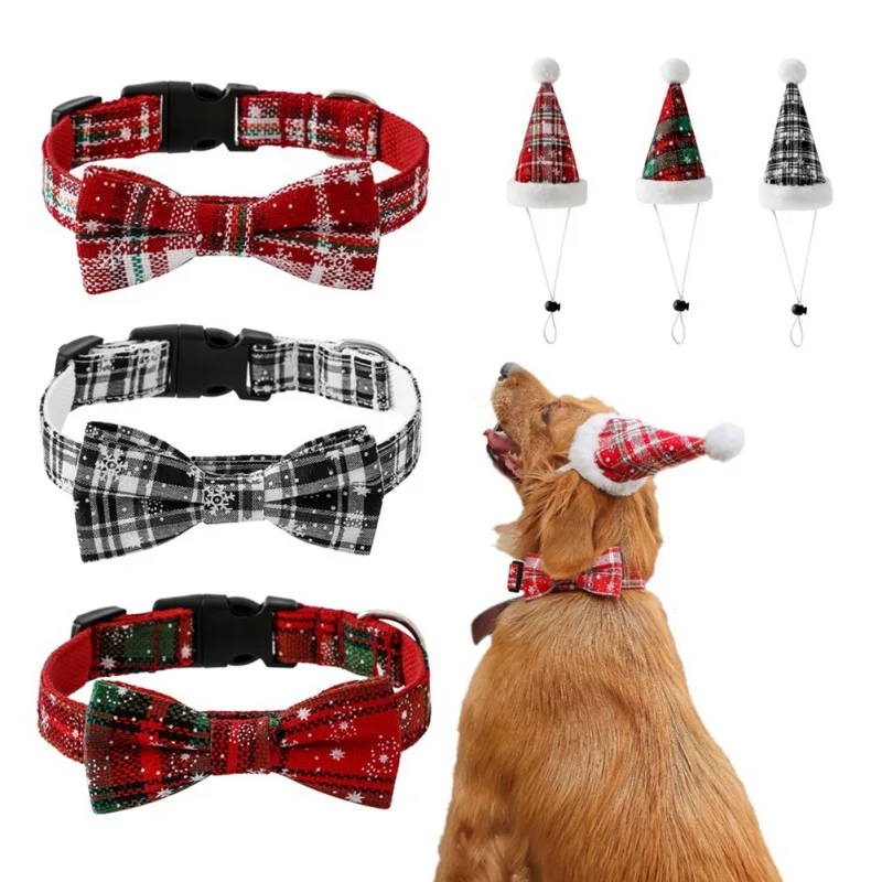 

Cat Christmas Costume Christmas Print Cat Collar and Santa Claus Hat Cat Costume Suit for Cats and Small Dogs Accessories