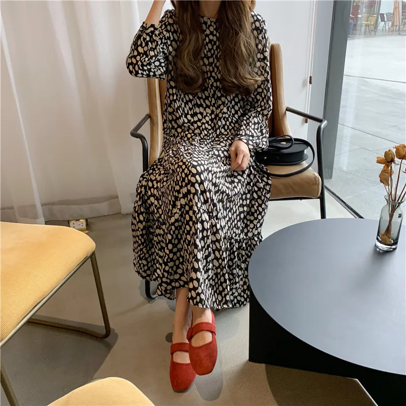 Женское шифоновое платье с винтажным принтом свободное элегантное в Корейском