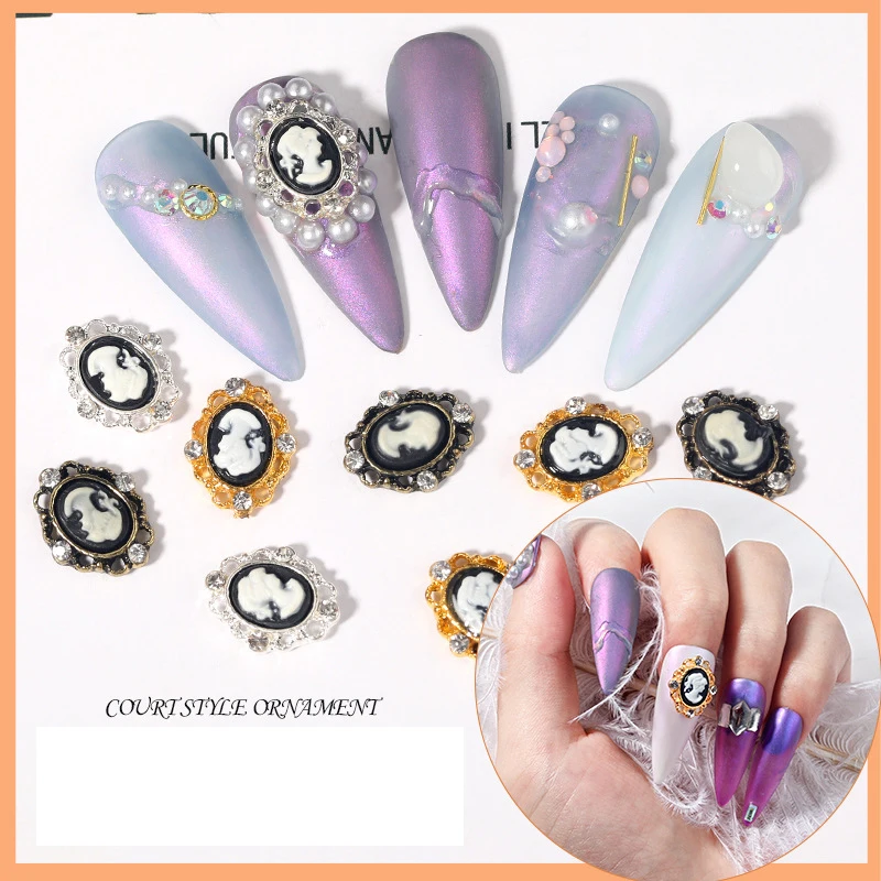 

10 Pieces Three-dimensional Retro Beauty Head Palace Style Metal Luxury Gothic Baroque Style Female Face Manicure Design Pendant