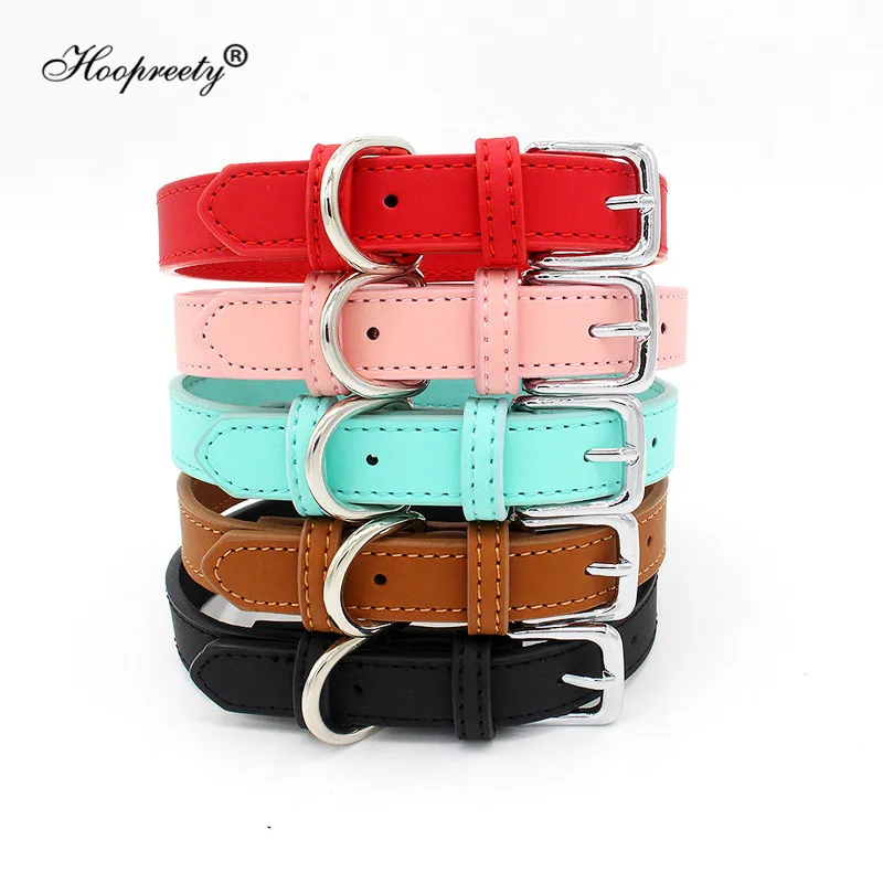 PU Leather Solid Soft Colorful Pet Dog Collar For Small Medium Large Dogs Neck Strap Adjustable Safe Puppy Kitten Cats Collar