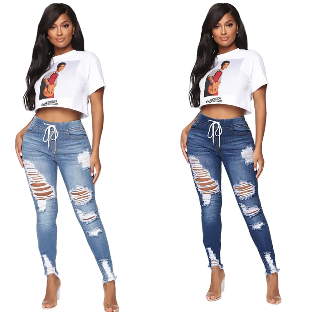 

Женские узкие джинсы-карандаш, эластичные облегающие брюки с дырками в стиле ретро, модель y2k на весну и лето, 2021