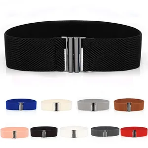 Imported Wide Elastic Belt Solid Color Corset Belt Metal Buckle Lady Fashion Cummerbands Stretch Cinch Waistb