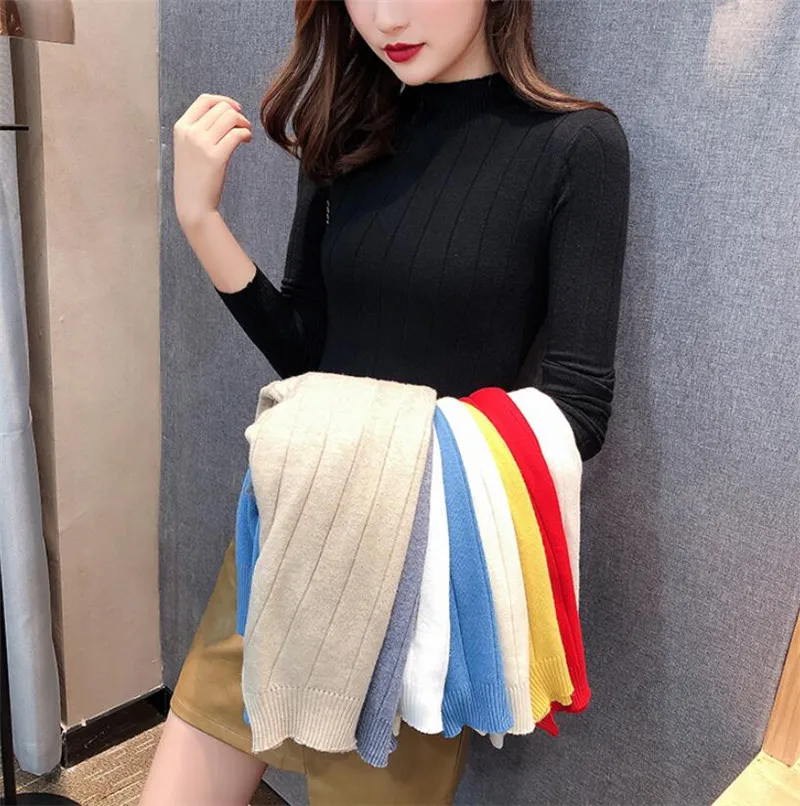 Женский трикотажный свитер-водолазка повседневный облегающий короткий теплый