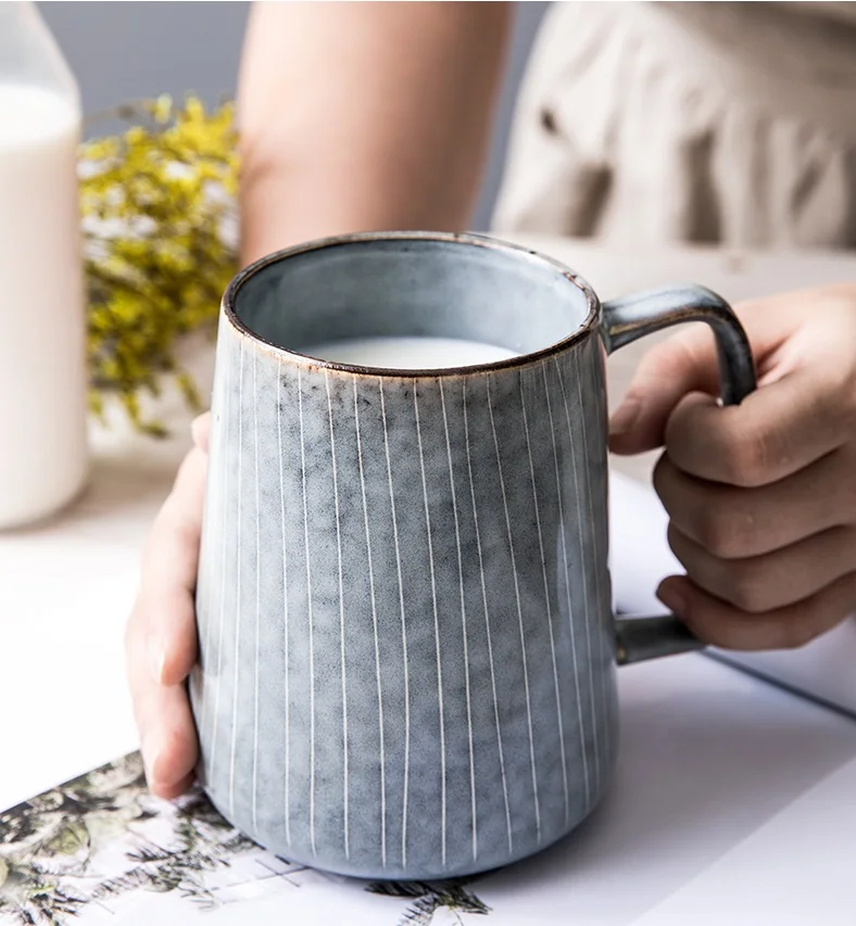 

650ml Europe Retro Ceramic Mug With Spoon Coffee Creative Office Office Tea Drink Drinkware Couples Gift