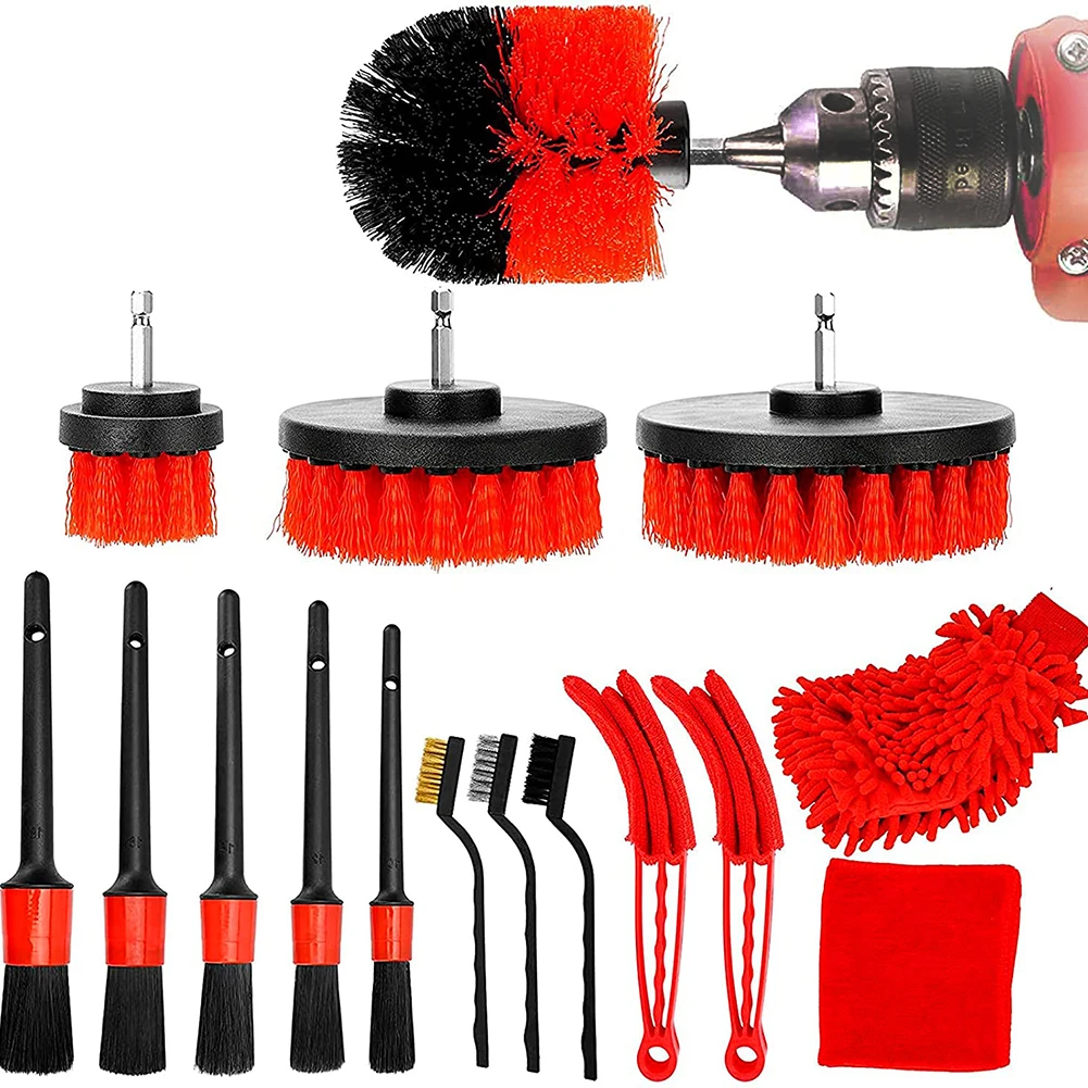 

16pcs Car Detailing Brush Set Scrubber Drill Brush Auto Cleaning Washing Tools Kits for Rim Dashboard Cleaner