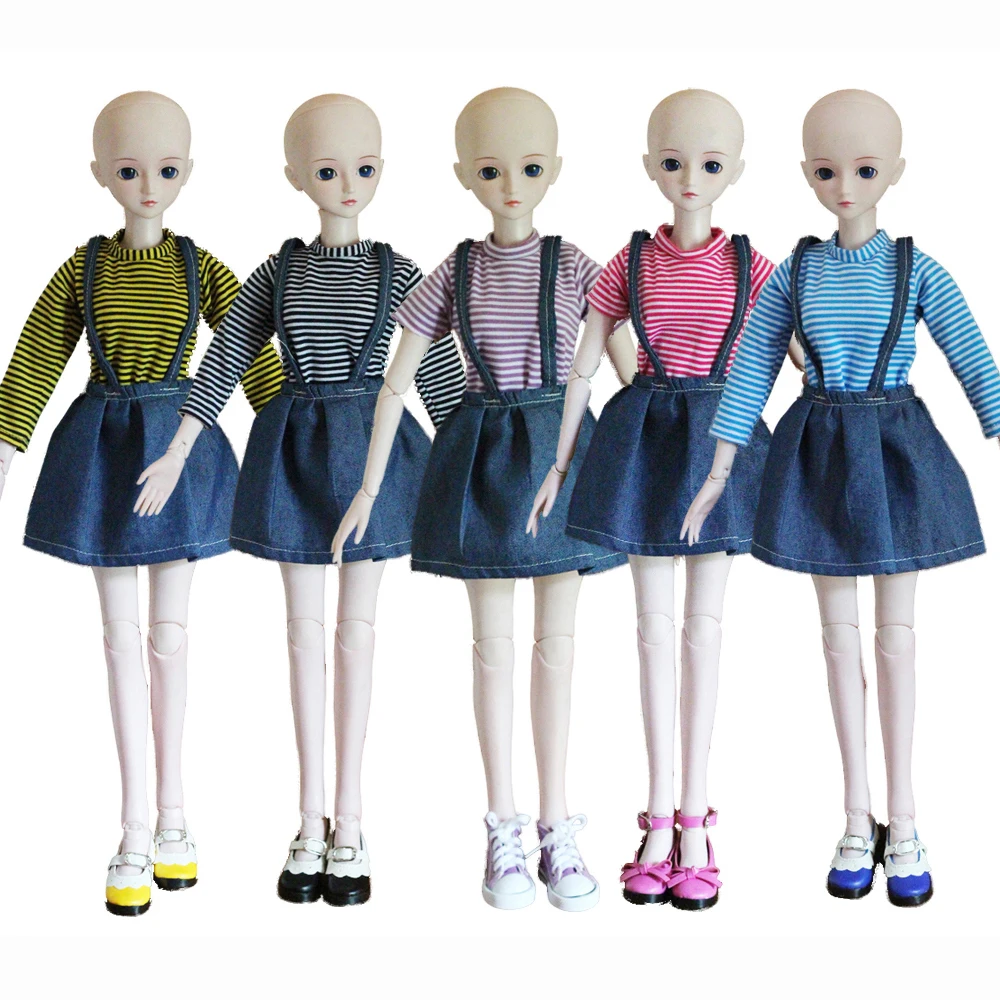 

1/3 BJD Clothes Striped Strap Dress for 60cm BJD Dolls Denim Skirt Long Short Sleeve Princess Clothing Accessories