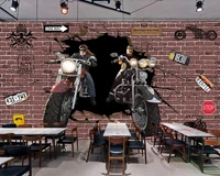 custom photo mural wallpaper 3d motorcycle rider breaks through the brick wall hand painted characters ktv background wall