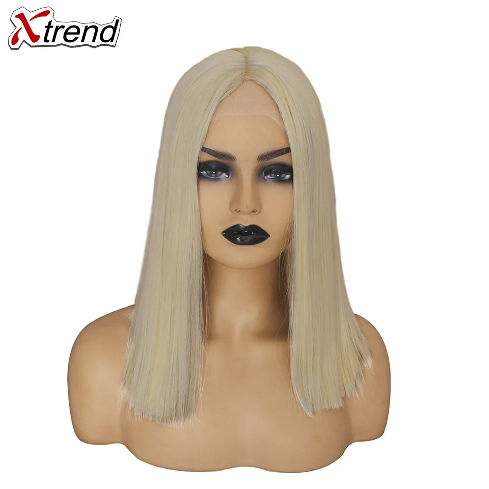 Xtrend синтетический парик на кружеве короткий Боб блонд Розовый Фиолетовый Белый 613 Омбре серый имбирь Лолита косплей парики для черных женщин - Цвет: 613