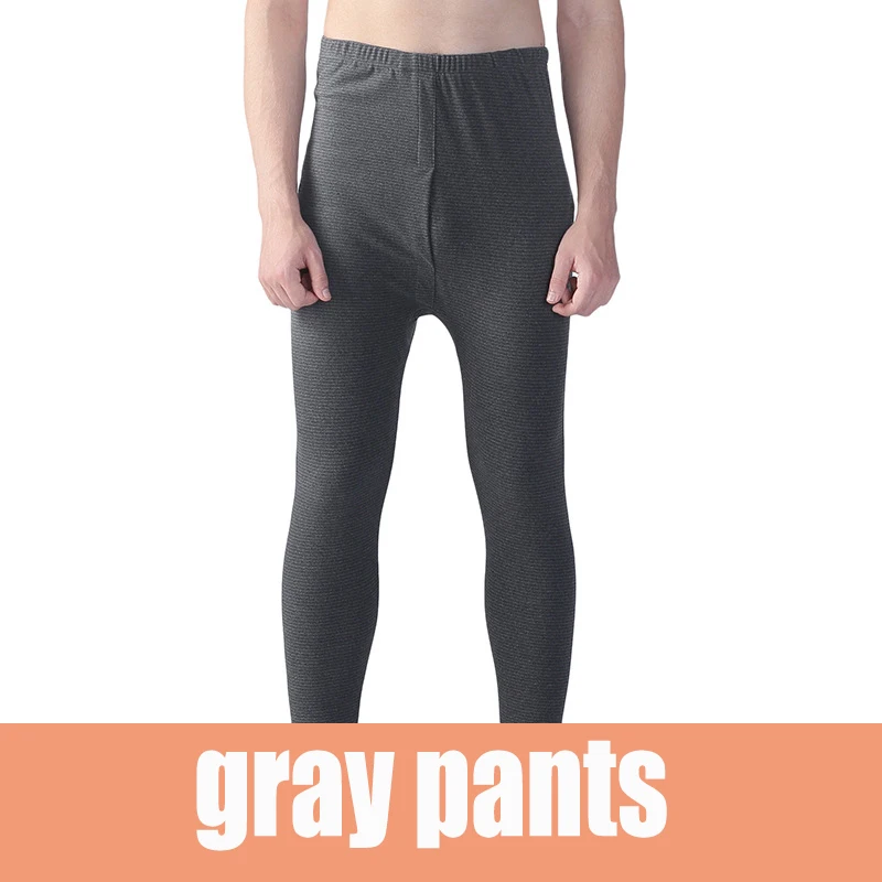 Gray pants Мужские хлопковые кальсоны, костюмы, Осень-зима, свободные, плюс размер, XL-7xl, в полоску, с круглым вырезом, термобелье, Топы+ штаны, комплект из 2 предметов - Цвет: Gray pants
