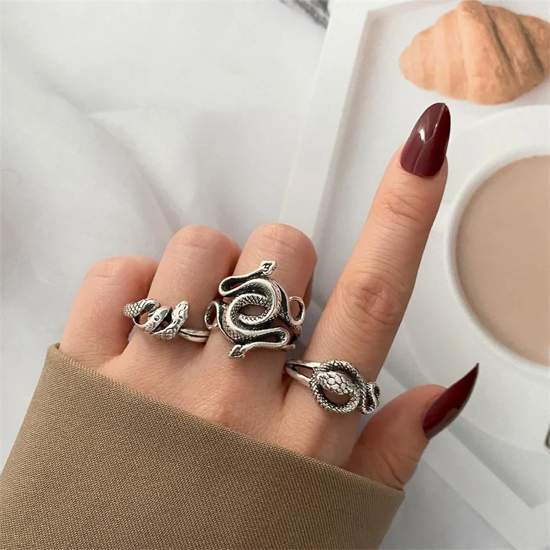 

Женские кольца в стиле хип-хоп, панк, змея, винтажные геометрические регулируемые Открытые Кольца, Модные металлические кольца в стиле ретр...