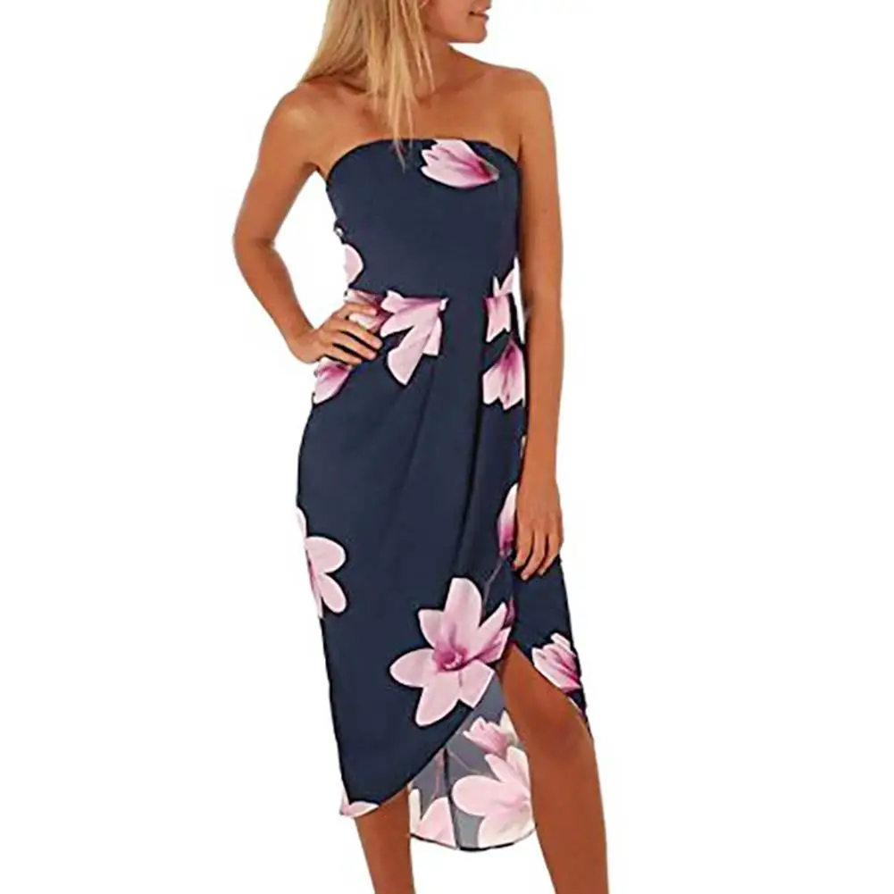 2019 модное сексуальное женское платье с цветочным принтом Несимметричное