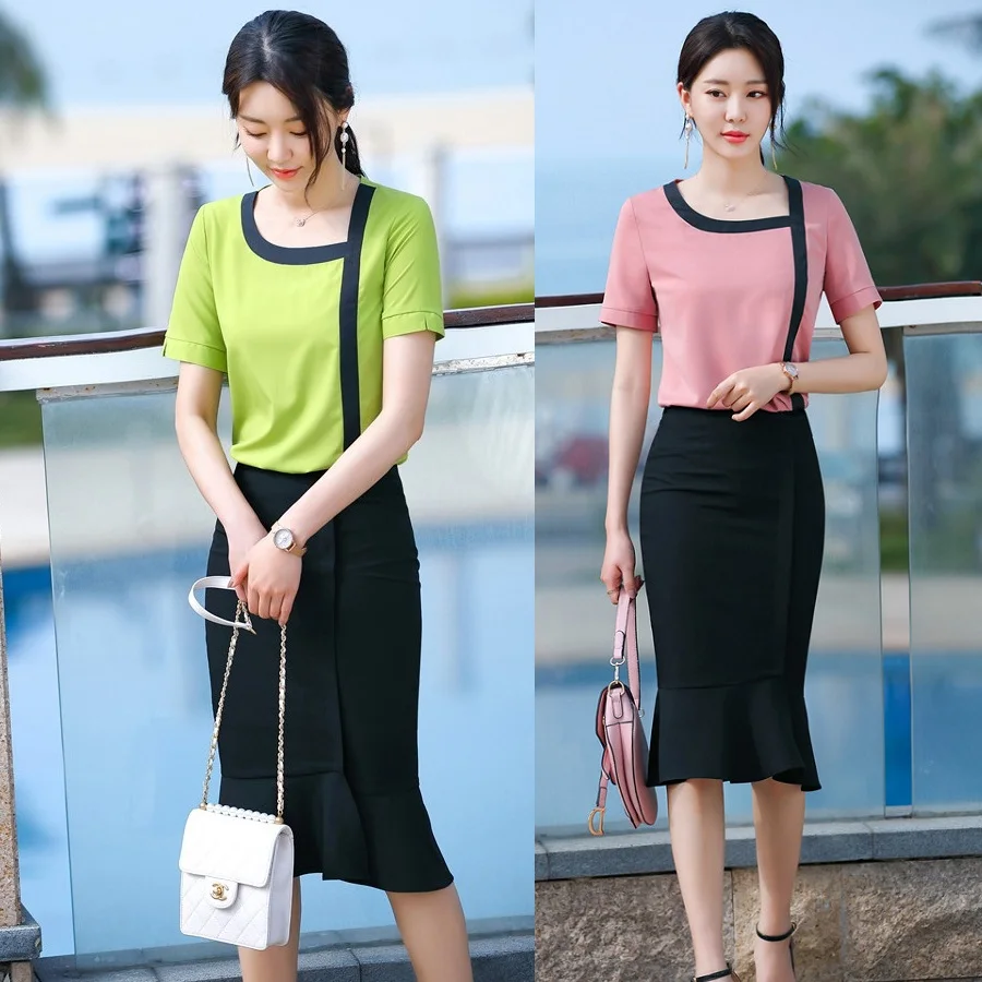 Женский офисный комплект из 2 предметов блузка с коротким рукавом и юбка | Женская