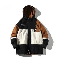 europe style white background color matching tooling jacket hooded loose student jacket men hoodies