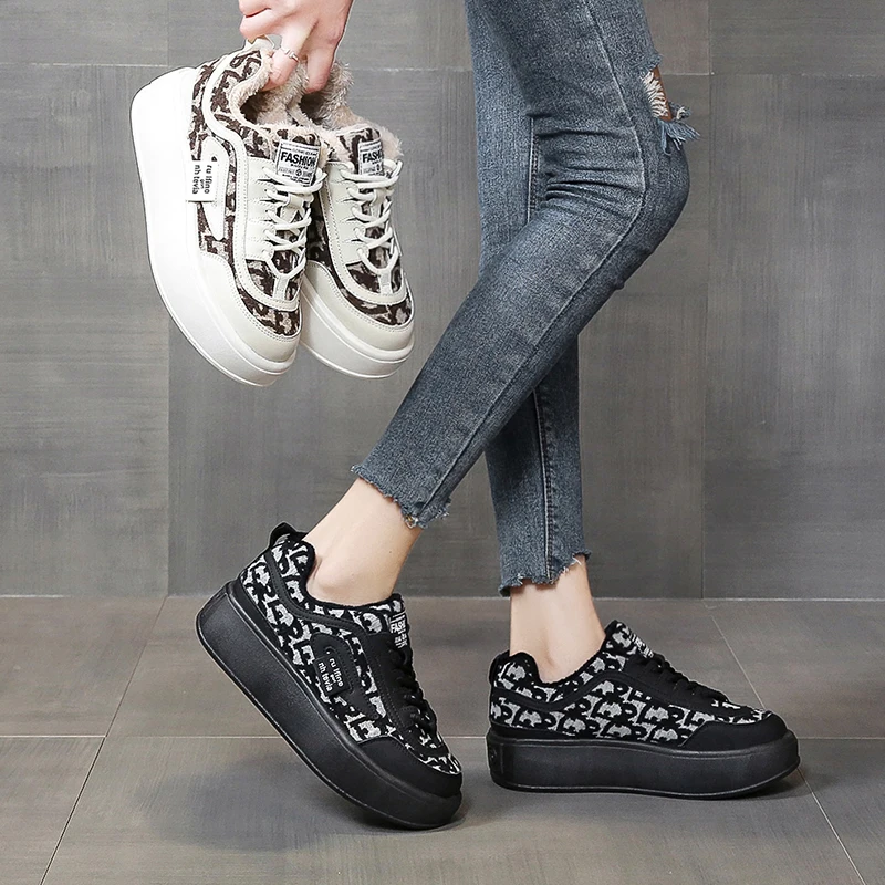 

2021 Winter Boots Women Ankle Boots Warm PU Plush Winter Woman Shoes Sneakers Flats Lace Up Ladies Shoes Women Short Snow Boots