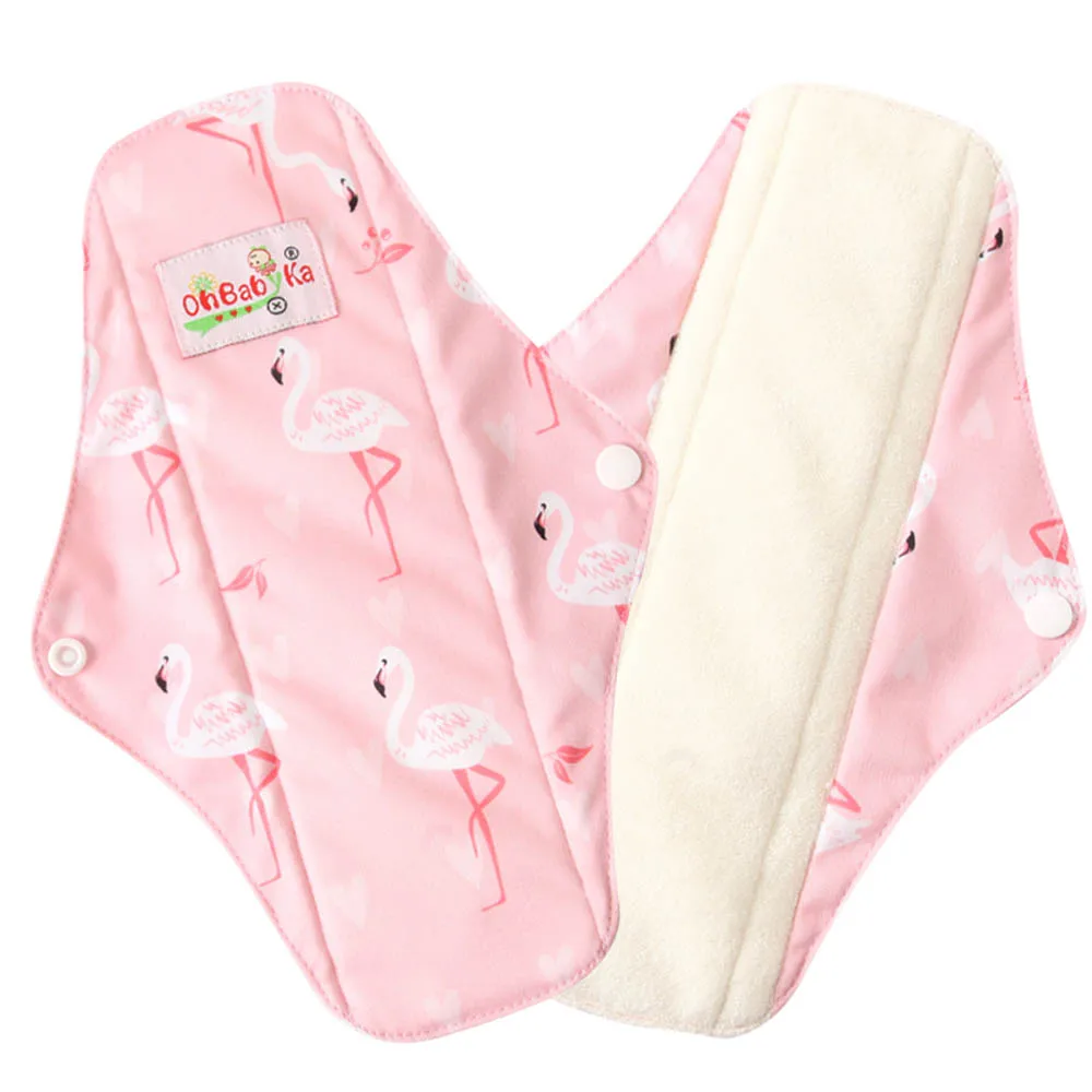 Washable Women Sanitary Pad Menstrual Napkins Pads Bamboo Charcoal Day Pad Flamingo Print Women Menstrual Feminine Pad Size M