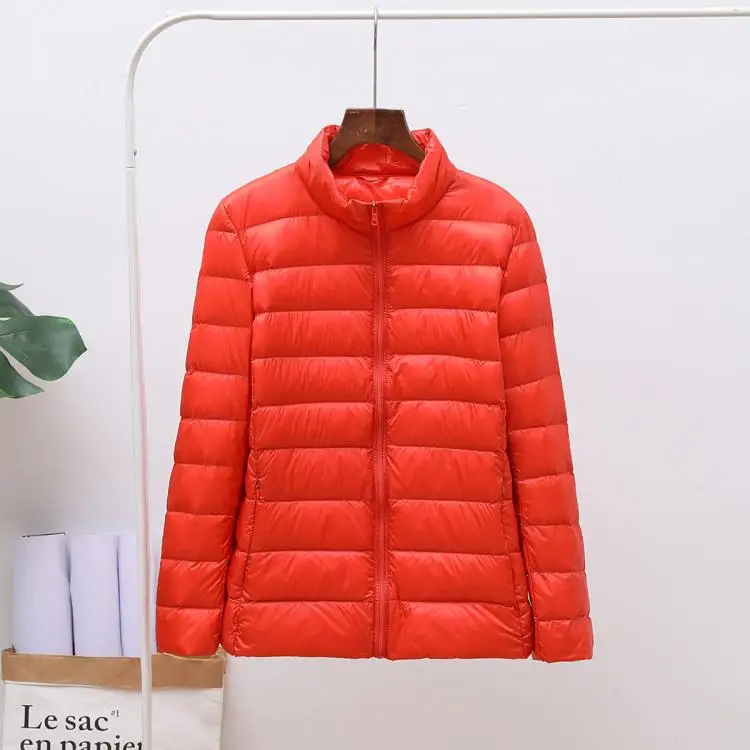 style2 orange Ультра легкие куртки на утином пуху 90%, Женское зимнее пальто с капюшоном, теплая тонкая куртка с длинными рукавами 8XL, большие размеры, Женская Куртка jaqueta feminina - Цвет: style2 orange