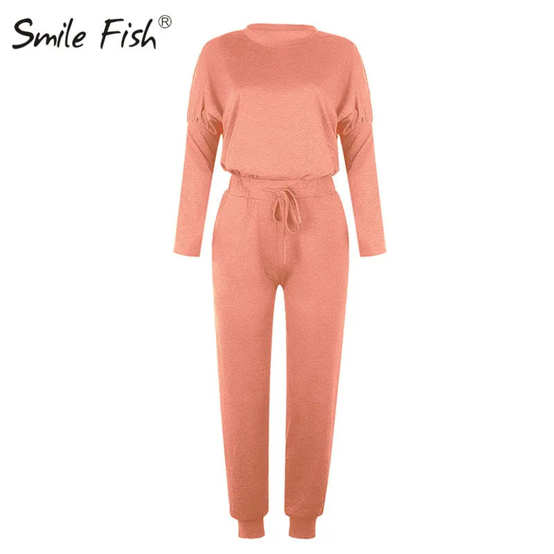 

Spring Long Sleeve Sweatsuit Trousers With Pockets Women Soild Sets Two Piece Pants Set Solid Sporty Streetwear G1521