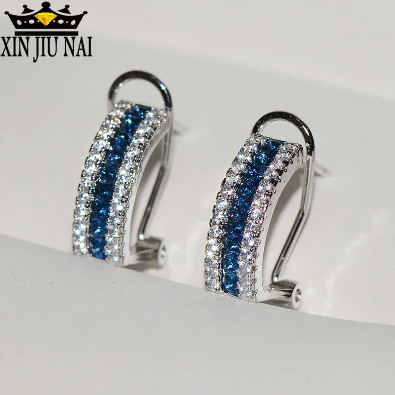 Женские серебряные сережки капельки вечерние серьги синего цвета 5А свадебные