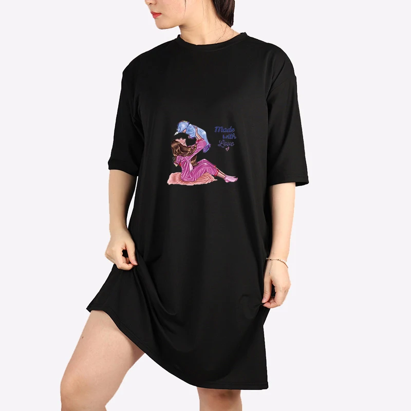 

Dress Mom Love Ladies Loose Summer T-Shirt Dresses Korean Short Sleeve Streetwear Casual Pullover Robes 2021
