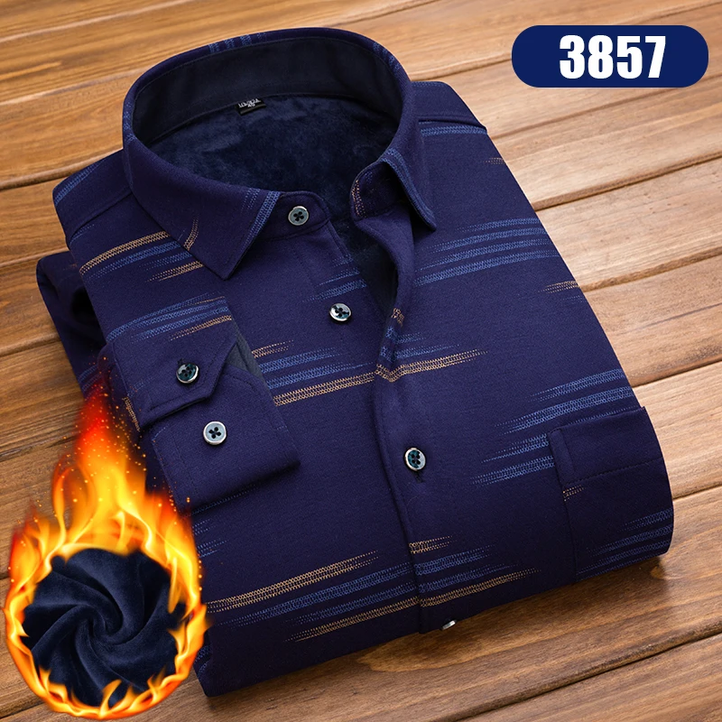 New Autumn and Winter Men's Long-sleeved Shirts Flannel Warm Casual Shirts Plaid Printed Shirts Plus Size Shirts