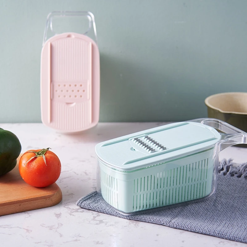 

Q1FD Multifunctional 6-in-1 Manual Veggie Chopper with Box Set Grater Slicer Durable Handheld Potatoes Grater Mini Vegetable