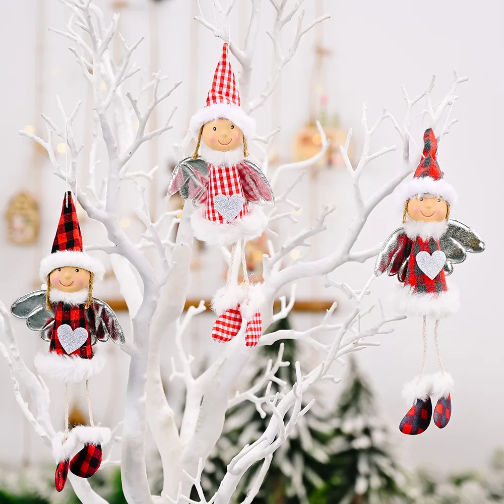 

2020 Christmas Decoration Creative Christmas New Plaid Wings Love Girl Pendant Small Pendant Children's Gift Christmas Ornaments