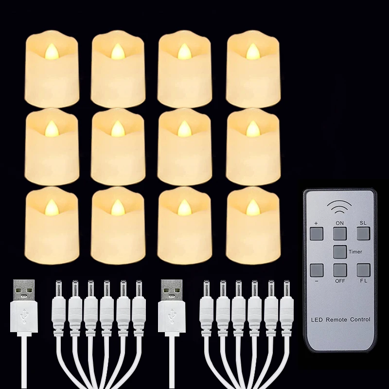 

USB перезаряжаемые LED свечи FPOO теплый белый 12 штук